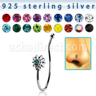 nvcl5 silver fake nose clip w sun shaped top w central crystal