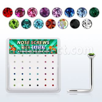 nw9mbx box of silver nose screws, 20g w 1.5mm color crystal top