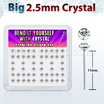 ny19cx box of silver bend it nose studs w 2 5mm clear crystals