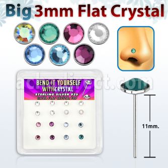 nyfb16m silver bend it nose studs with assorted color crystals