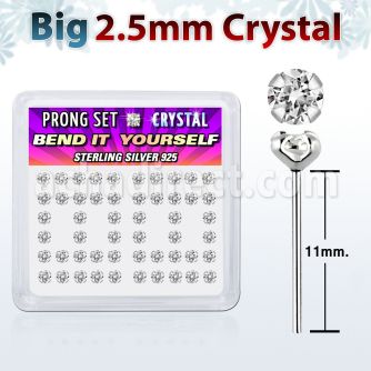 nyp19cx silver bend it nose studs w 2 5mm clear prong crystal