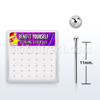 nysv15bx box w silver bend it nose studs, 20g w 1.5mm ball top