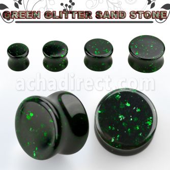 pgsgg green glitter sand stone double flared stone plug