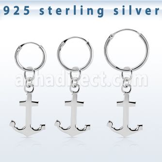 phod41 silver helix hoop earring w a silver anchor dangling