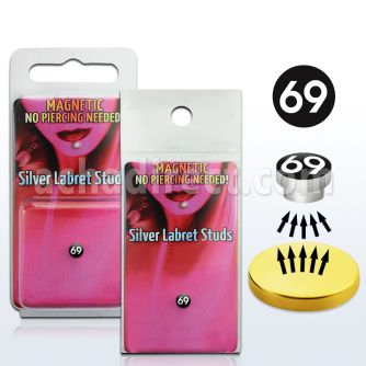 pkml2 silver magnetic fake labret stud with 69 on black logo