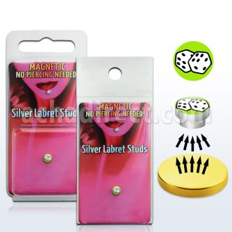 pkml8 silver magnetic fake labret stud w dices on green logo