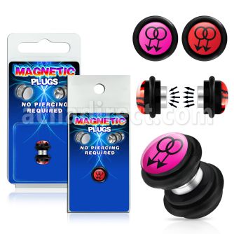 pkmp76 acrylic magnetic fake plug w male signs on pink logo
