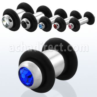plc polished 316l steel plug with bezel set center crystal