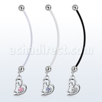pndz373 pregnancy belly ring w dangling double heart w round cz