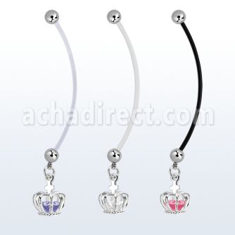 pndz590 maternity pregnancy belly ring w dangling crown w cz