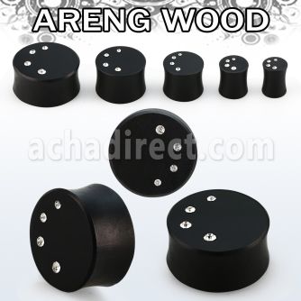 pwkkca areng wood solid double flare plug with crystals