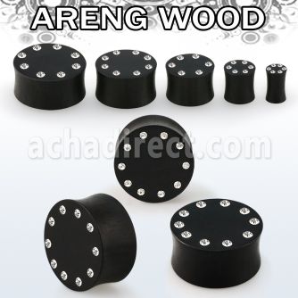 pwkkcb areng wood solid double flare plug w crystals on the rim