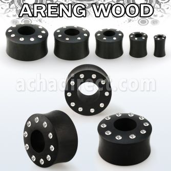 pwkkcc areng wood double flared flesh tunnel w crystals