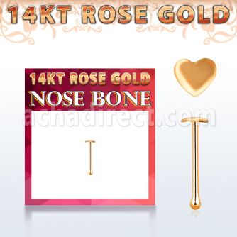 rbht 14kt rose gold nose bone w a 2.5mm gold heart shaped top