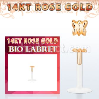 rbibt bio flex labret w 14kt rose gold top in btterfly shape
