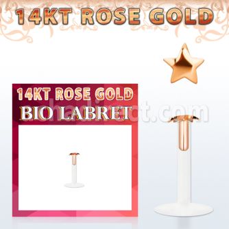 rbist bio flex labret w 14kt rose gold top w a 2.5mm star top