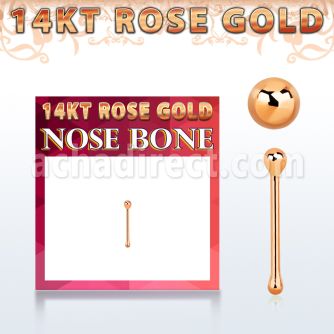 rnbb1 14kt rose gold nose bone w a 1.5mm gold ball shaped top