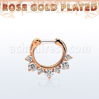 rseph16 rose gold silver septum clicker w 4 small + 3 big czs