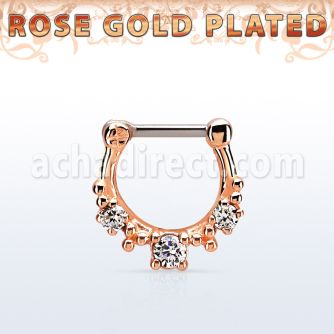 rsepl16 rose gold plated silver septum clicker 16g w 1 big cz