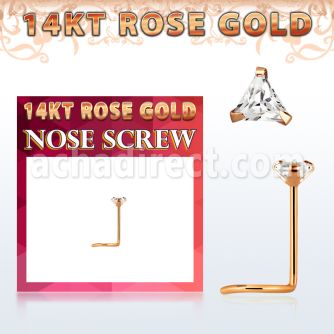 rsztc1 14kt rose gold nose screw w a 3mm triangle shaped cz