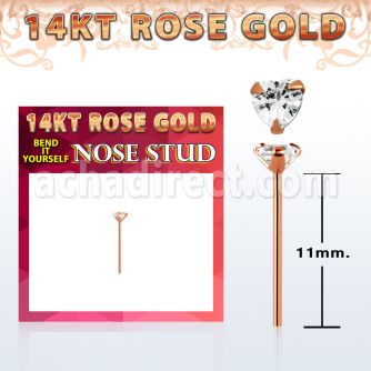 ryzhc1 14kt rose gold bend it nose stud w a triangle shaped cz