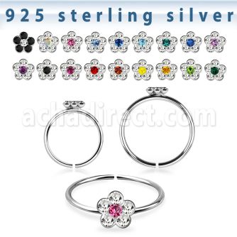 s ilver seamless nose hoop w crystals flowers in 2 colors