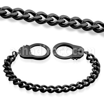 sbk1 black steel chain bracelet with large handcuff clasp
