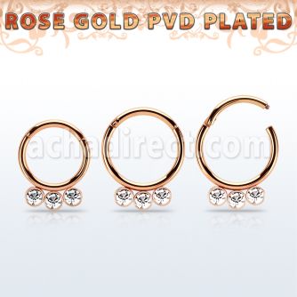 seghr16f rose gold steel hinged segment ring 16g  w crystals