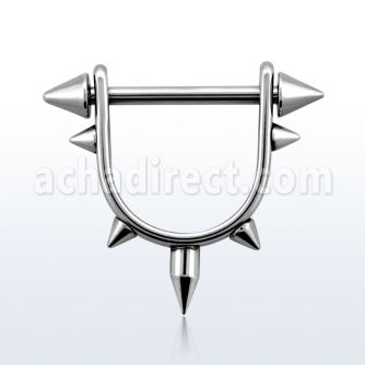 snpa 316l steel stirrup nipple ring w spikes bar w cones