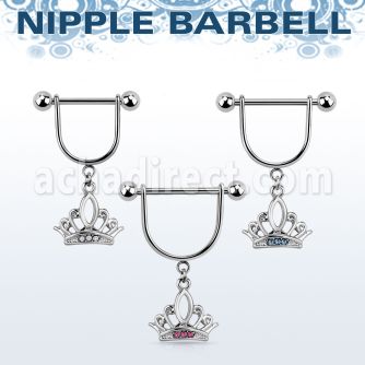 snpod14 316l steel nipple stirrup w crystal studded crown