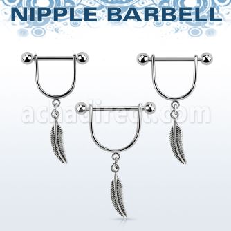 snpod1 316l steel nipple stirrup w small feather