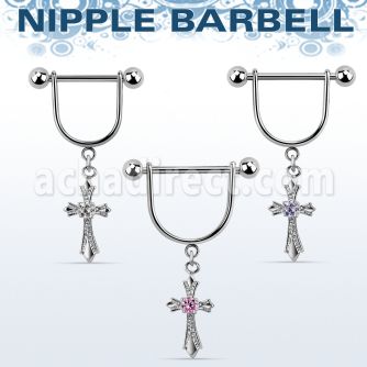 snpoz2 316l steel nipple stirrup w vintage cross w round cz