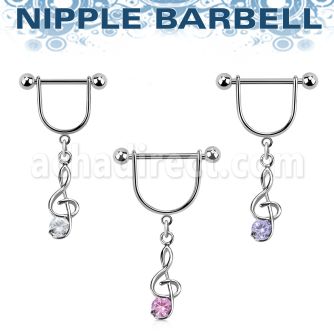 snpoz4 316l steel nipple stirrup w musical note w cz stone