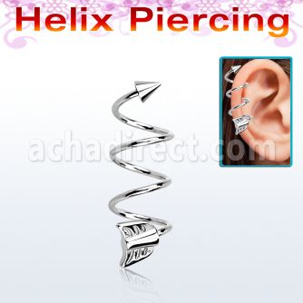 spheaw tri 316l steel helix spiral piercing with cone arrow