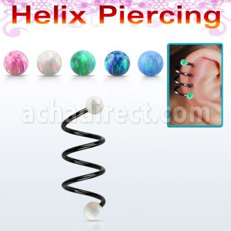 sphetop triple anodized helix spiral piercing w 4mm opal balls
