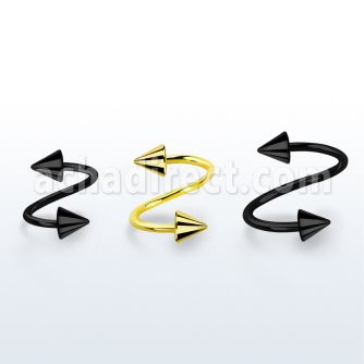 spt20cn anodized 316l steel eyebrow spiral, 20g w 3mm cones