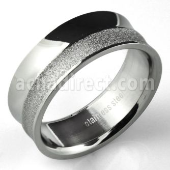 sr300 stainless steel ring w high polish sandblasted band
