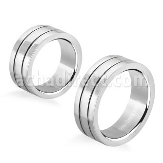 sr314 high polished steel engravable ring w double groove