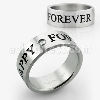 sr329 matte steel ring w ith happy forever center cz