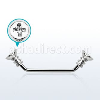 subscw2 316l steel 45 surface barbell w two cross screw tops