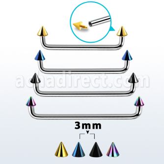 suditcn3 internal steel surface barbell w 2 3 mm pvd plated cones