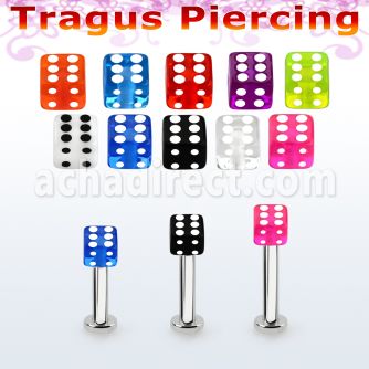 tlbvdi4s 316l steel tragus labret 16g w a 4mm acrylic uv dice 