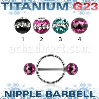 udfnpe6 nipple shield w titanium bar w 2 6mm multi crystal balls
