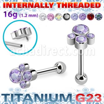 uhein22 titanium barbell four bezel cz cluster ball internal