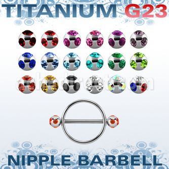 umjnpe5 steel nipple shield w titanium bar w multi jewel ball