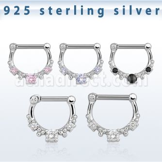 vsepl14 high hanging 925 silver septum clicker 1.2mm w 5cz stone