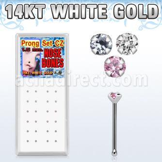 wgbzsm box of 14kt white gold nose bones with prong set cz