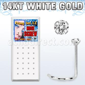 wgsczc box of 14kt white gold nose screws with prong set cz