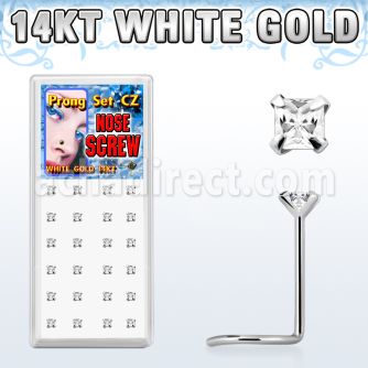 wgszqc box of 14kt white gold nose screws with square clear cz