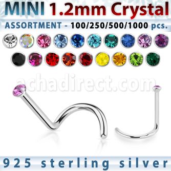 wholesale silver nose screw bulk w 1.2mm crystal top